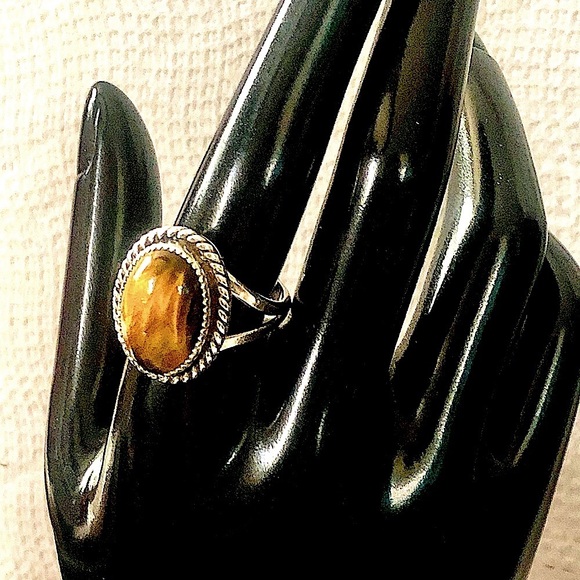 Native American Sterling Silver Ring w Tigers Eye and Woven Detail Sz 10-1/2 - Picture 8 of 17